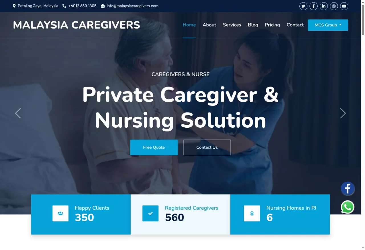 Malaysia Caregivers actual website homepage preview